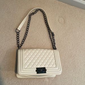 Cream quilted vegan leather cross-body/shoulder bag